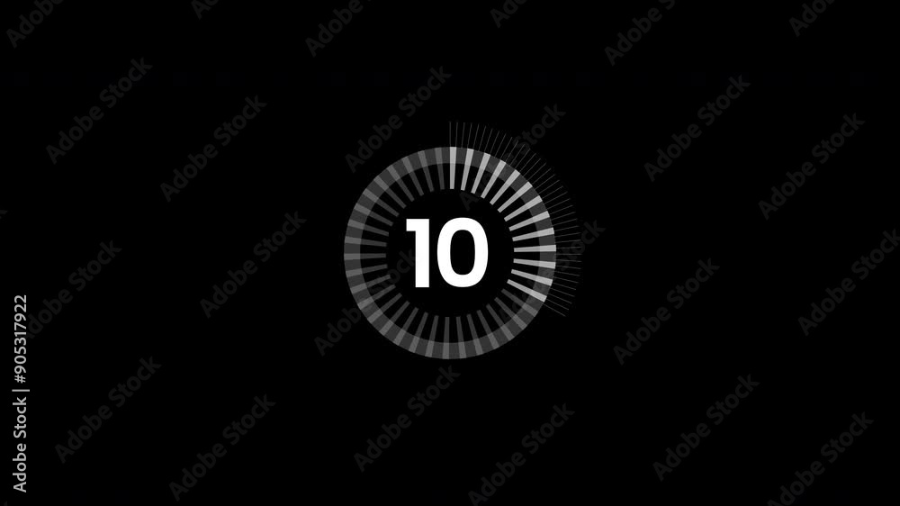 15 second countdown timer animation on black background. 4K Video