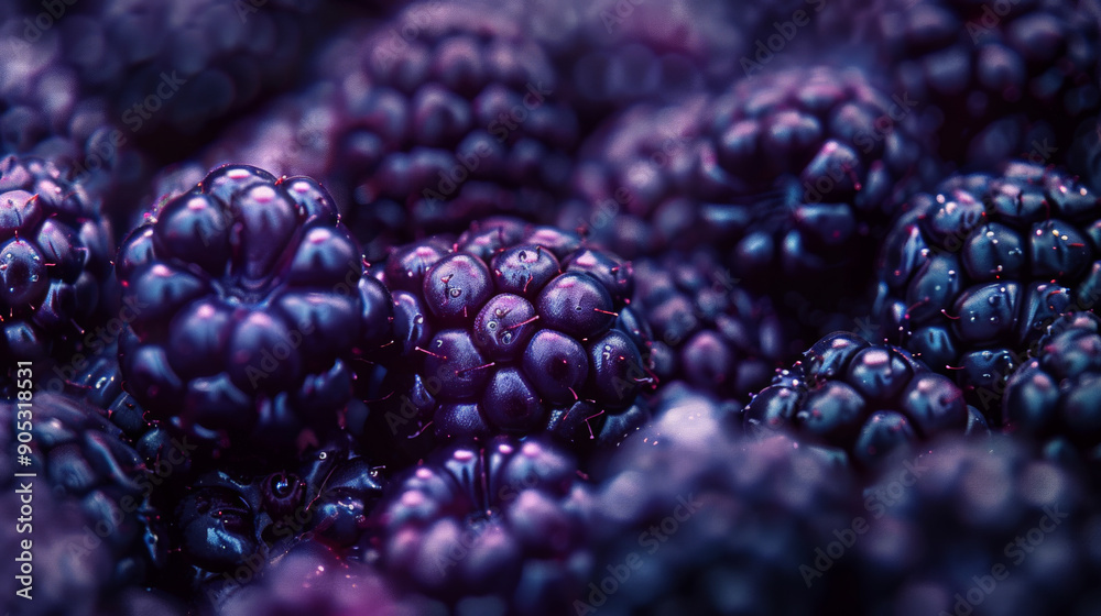 A macro shot of fresh blackberries, highlighting their intricate details and deep purple color. The background is a sea of blackberries, creating a lush and inviting visual feast. A macro shot of fresh blackberries, highlighting their intricate details and deep purple color. The background is a sea of blackberries, creating a lush and inviting visual feast.