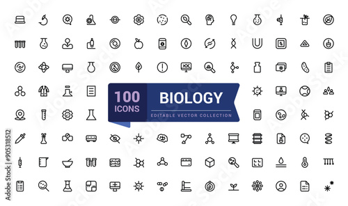 Set of biology icons. Linear mimimal style icons Pack. Simple editable stroke vector illustration.