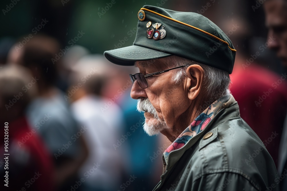 Head shot side view of sad military veteran in funeral Head shot side view of sad military veteran in funeral