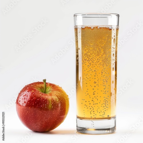 Medium shot of Glass of apple juice near the apple, isolated on a white background, 