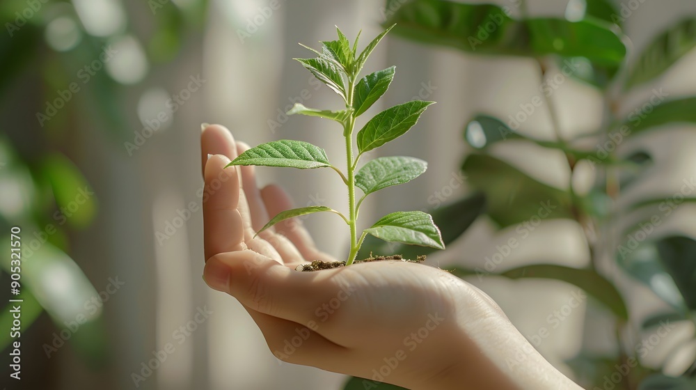 hand holding small plant, green seedling, new growth, hope symbol, white background, bright lighting, soft shadows, minimalist composition, fresh leaves. hand holding small plant, green seedling, new growth, hope symbol, white background, bright lighting, soft shadows, minimalist composition, fresh leaves.