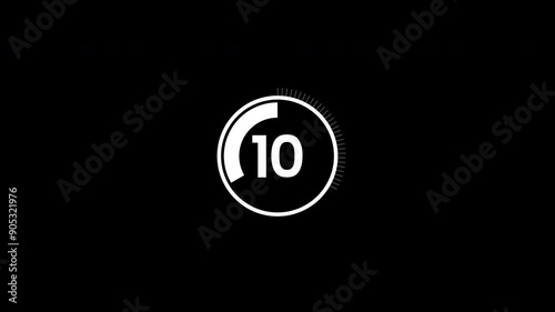 Simple countdown timer of 15 second on black background. 4K Video