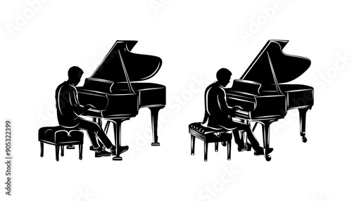 pianist silhouette set, isolated background