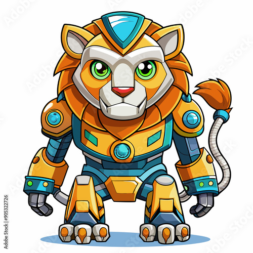 Cute animal robot with white background, full body