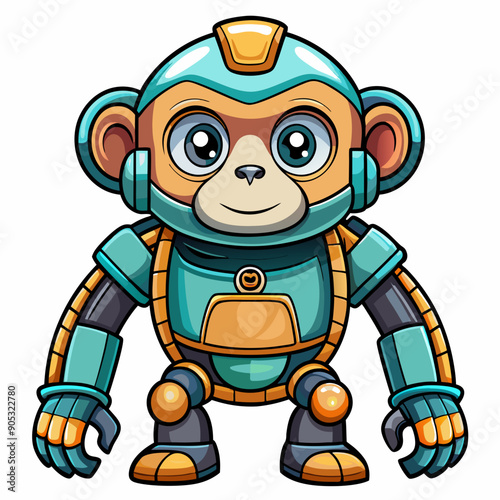 Cute animal robot with white background, full body