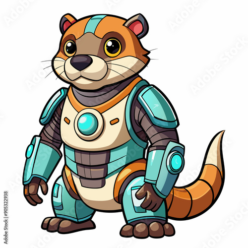 Cute animal robot with white background, full body