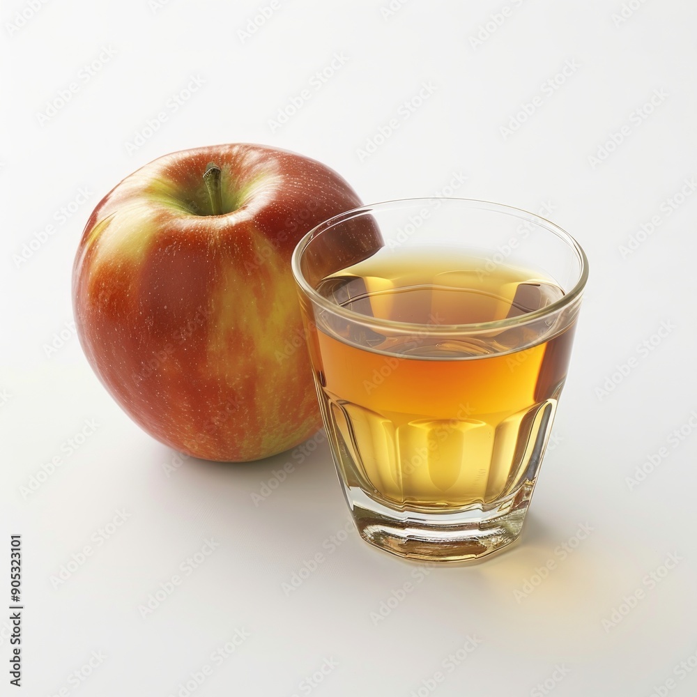 Medium shot of Glass of apple juice near the apple, isolated on a white background, Medium shot of Glass of apple juice near the apple, isolated on a white background,