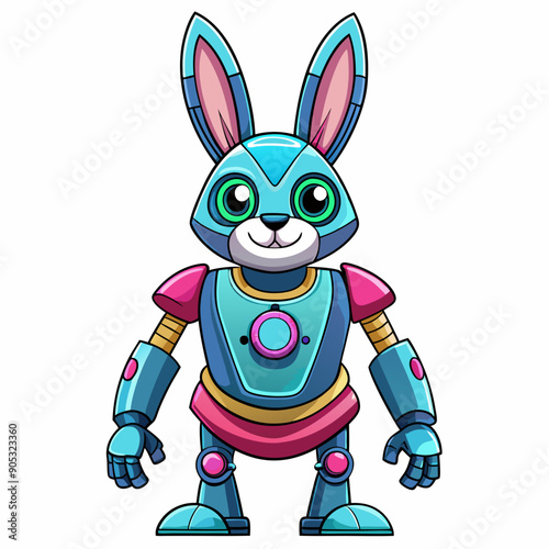 Cute animal robot with white background, full body