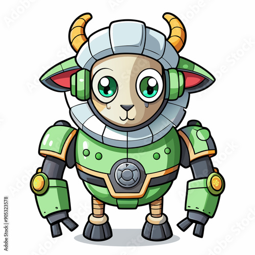 Cute animal robot with white background, full body