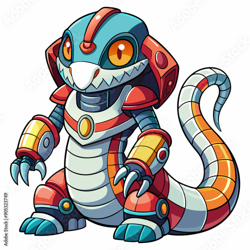 Cute animal robot with white background, full body