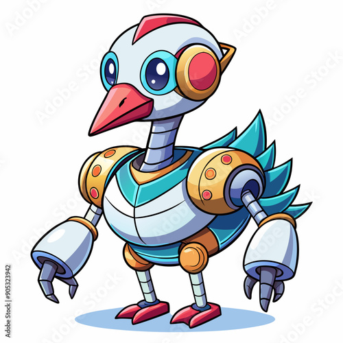 Cute animal robot with white background, full body
