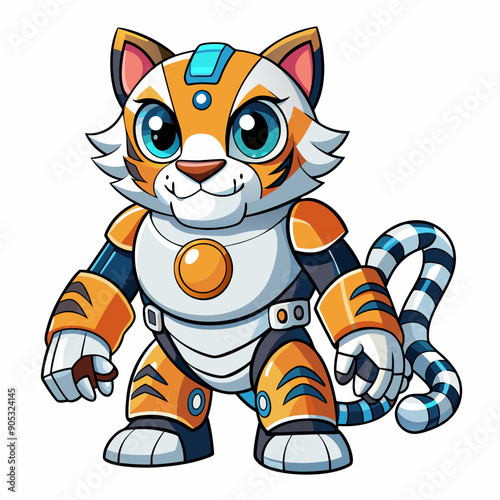 Cute animal robot with white background, full body