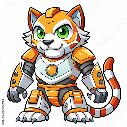 Cute animal robot with white background, full body