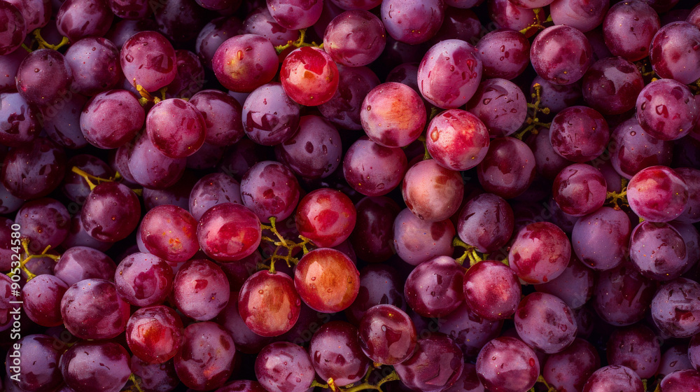 A close-up of a background completely covered with fresh red grapes. The rich, juicy berries create a visually appealing and mouth-watering display. A close-up of a background completely covered with fresh red grapes. The rich, juicy berries create a visually appealing and mouth-watering display.