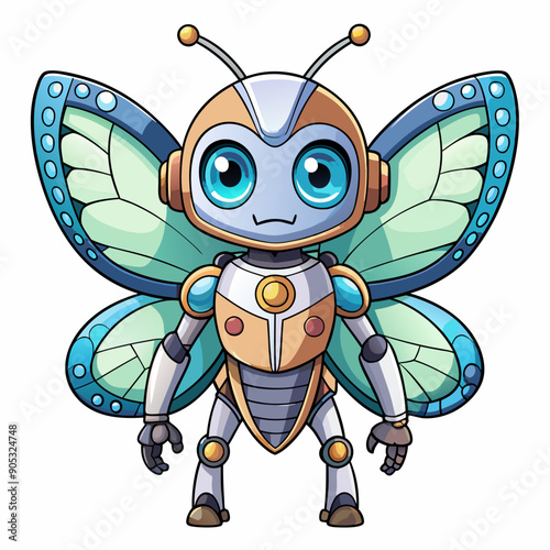 Cute animal robot with white background, full body