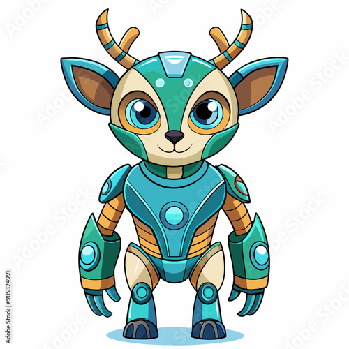 Cute animal robot with white background, full body