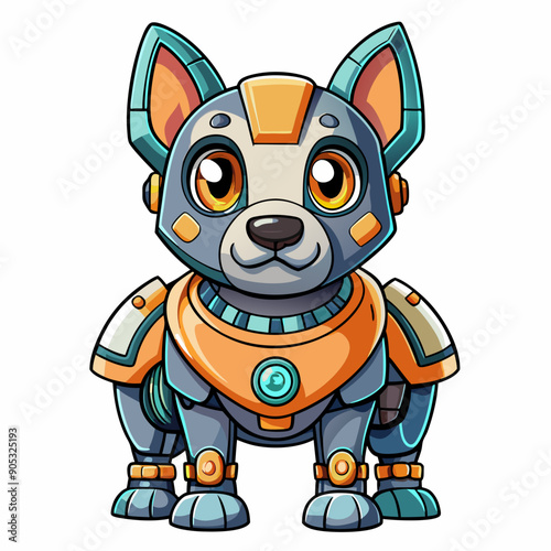 Cute animal robot with white background, full body