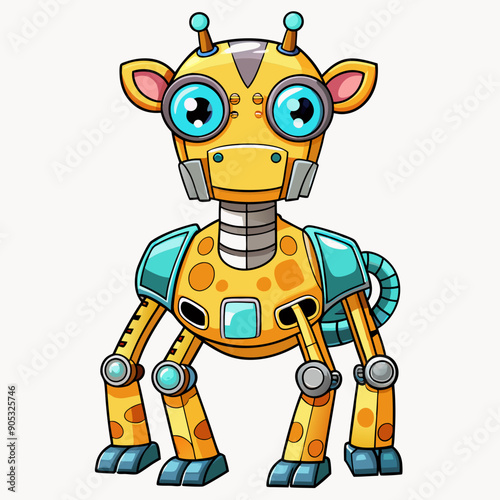 Cute animal robot with white background, full body