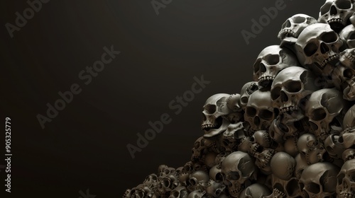 Pile of Human Skulls on Dark Background - Macabre Conceptual Art photo