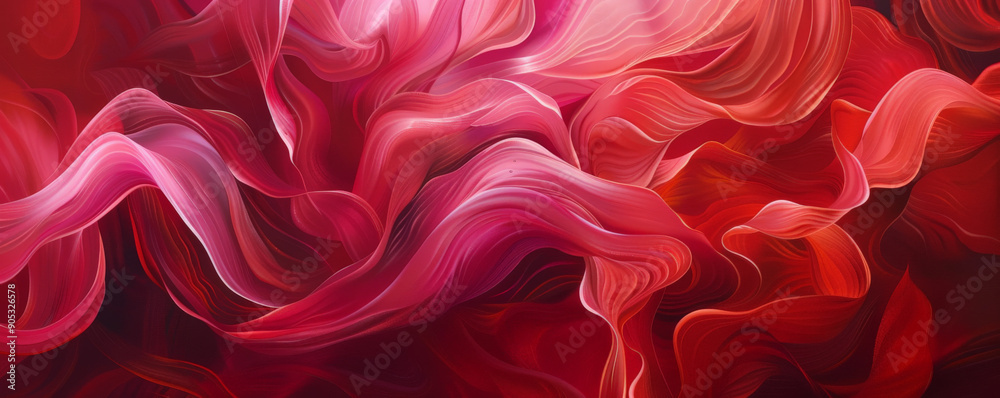 Fototapeta premium A rich crimson background with soft, flowing lines and curves in various shades of red and pink, giving a sense of organic movement and fluidity.