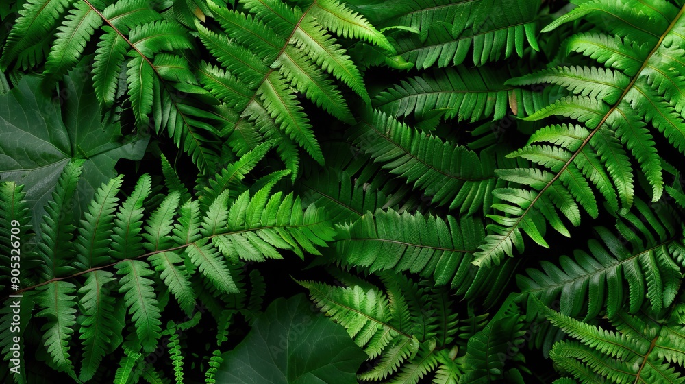 Elegant fern leaves with soft shadows, seamless design Elegant fern leaves with soft shadows, seamless design