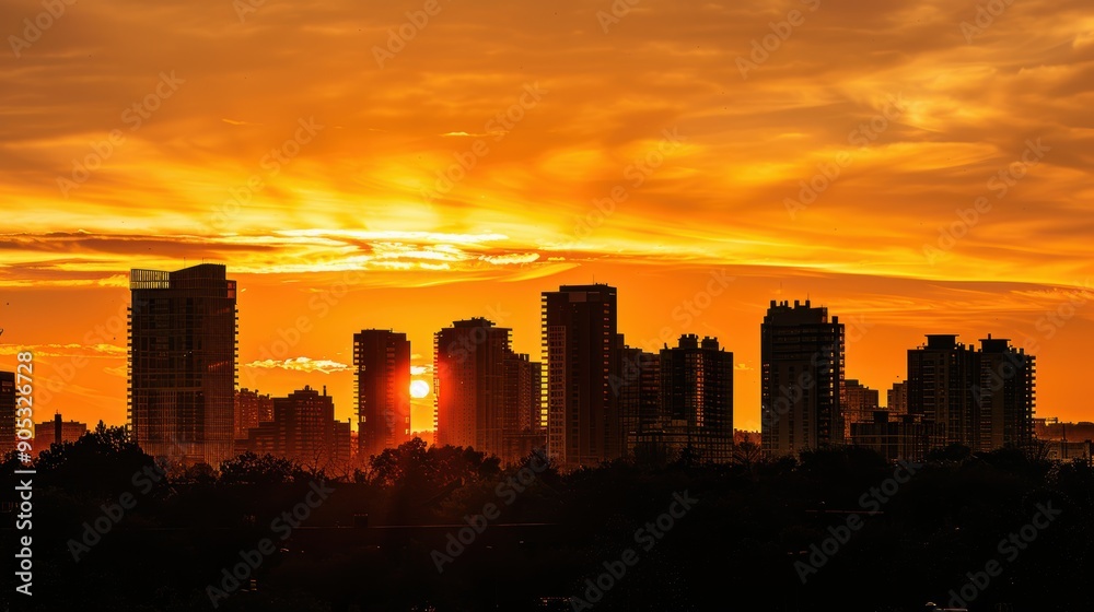 Urban Silhouettes at Golden Hour - Cityscape Skyscrapers in Sunset Glow Urban Silhouettes at Golden Hour - Cityscape Skyscrapers in Sunset Glow