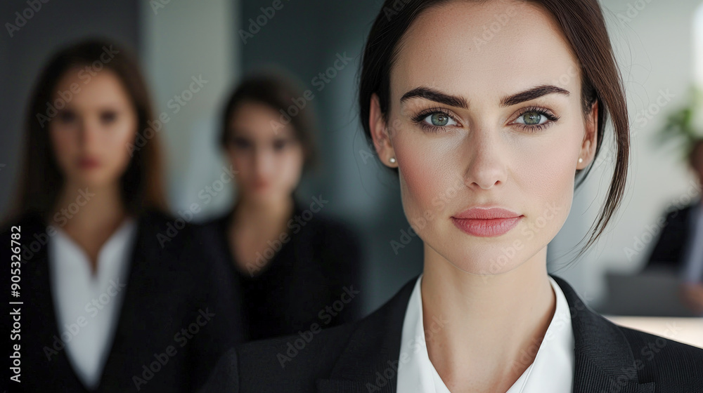Confident Young Professional A Successful and Good-Looking Woman Team Leader Start-up CEO Lawyer or Boss in an Office Setting Exemplifying Leadership and Professionalism with Her Team in the Back Confident Young Professional A Successful and Good-Looking Woman Team Leader Start-up CEO Lawyer or Boss in an Office Setting Exemplifying Leadership and Professionalism with Her Team in the Back
