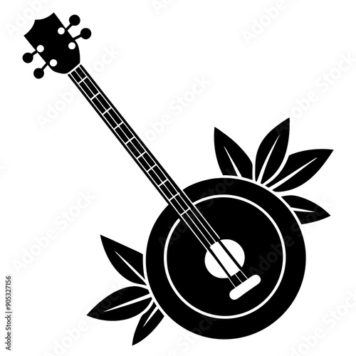 banjo with flower icon vector art  illustrator