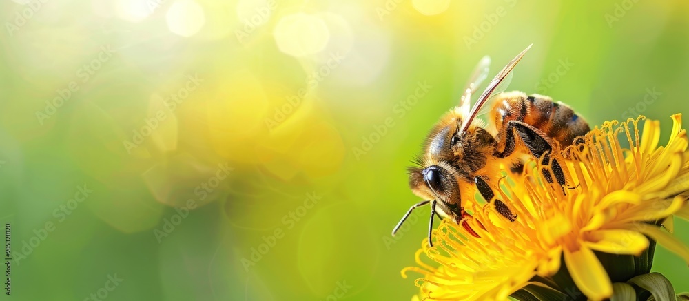 Naklejka premium Bee on a Dandelion Flower