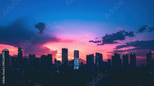 Majestic Silhouette of Modern Skyline Against Twilight Sky