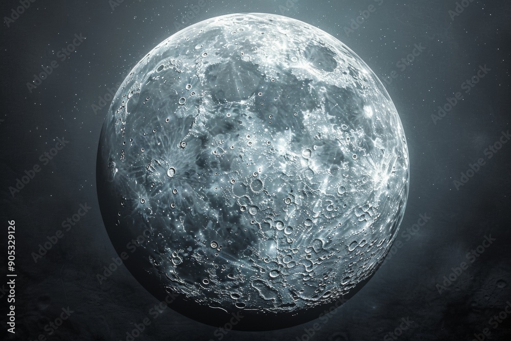 Fototapeta premium Photorealistic moon isolated on pure white background. Detailed surface features and natural lighting.