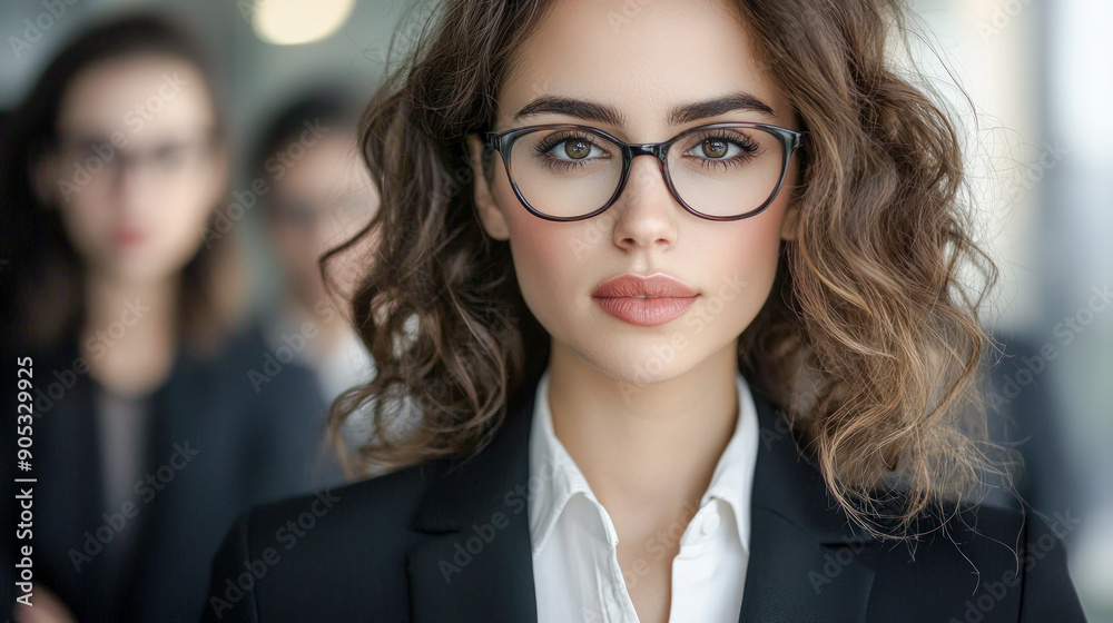 Confident Young Professional A Successful and Good-Looking Woman Team Leader Start-up CEO Lawyer or Boss in an Office Setting Exemplifying Leadership and Professionalism with Her Team in the Back Confident Young Professional A Successful and Good-Looking Woman Team Leader Start-up CEO Lawyer or Boss in an Office Setting Exemplifying Leadership and Professionalism with Her Team in the Back