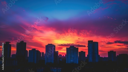 Wallpaper Mural Silhouette of buildings against a colorful sunset Torontodigital.ca