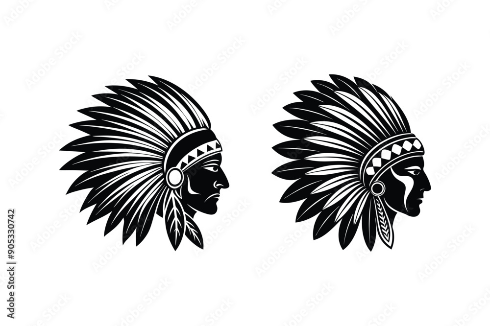 Obraz premium 2 Set Of Native American Headdress Silhouette Vector Illustration Art