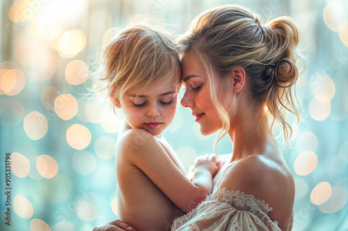 Portrait d'une mère blonde avec sa fille photo