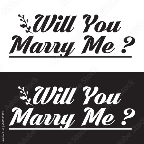 Will You Marry Me Hand Lettering Greeting Card. Modern Calligraphy. Vector Illustration. Wedding decor. isolated on white and black background. EPS 10