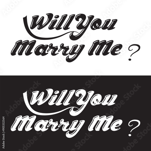 Will You Marry Me Hand Lettering Greeting Card. Modern Calligraphy. Vector Illustration. Wedding decor. isolated on white and black background. EPS 10