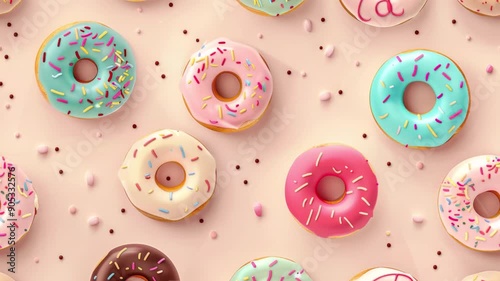 Wallpaper Mural Animated video background with seamless loop of different colored donuts, endless movement animation Torontodigital.ca