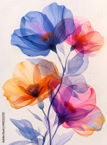 
A delicate watercolor painting of an abstract floral design, featuring soft pastel colors and fluid lines 