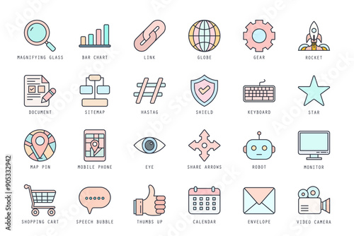 Set of SEO icons vector illustration. icons bundle isolated on white background