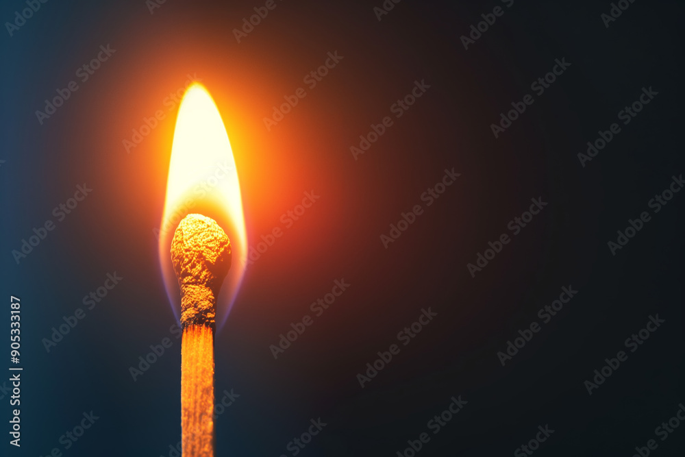 Close Up of a Burning Matchstick Against Dark Background Showing Bright Flame Close Up of a Burning Matchstick Against Dark Background Showing Bright Flame