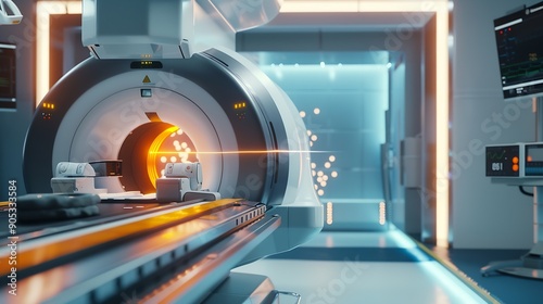 Cancer therapy advanced medical linear accelerator in the therapeutic radiation oncology to treat patients with device radiation oncology therapy device : Generative AI photo