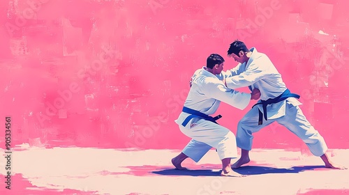 Two Judo athletes are competing 