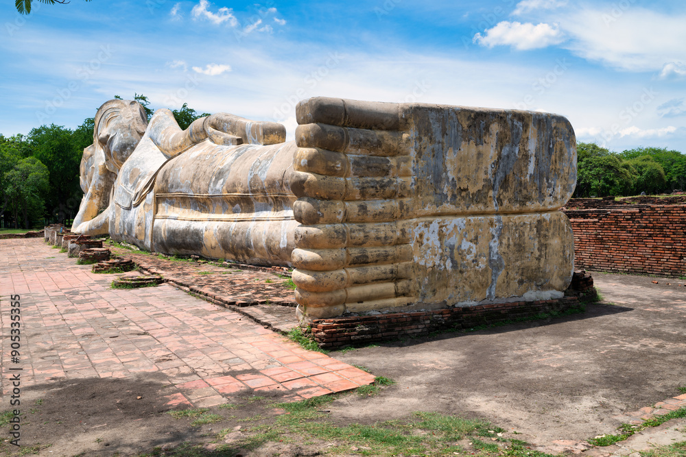 Phra Nakhon Si Ayutthaya District, Wat Lokkayasutha, Thailand, July 07, 2024, Serene Reclining Buddha in Ayutthaya. Phra Nakhon Si Ayutthaya District, Wat Lokkayasutha, Thailand, July 07, 2024, Serene Reclining Buddha in Ayutthaya.