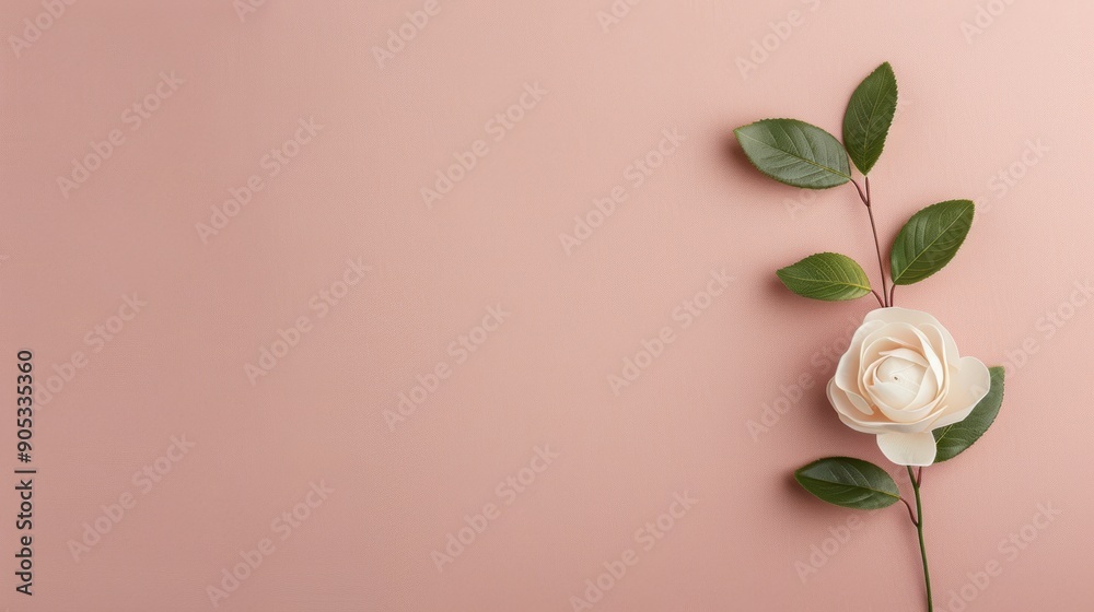 Fototapeta premium A minimalist concept featuring a brown color palette, with a lovely rose border enhancing the design. The image offers ample copy space for adding text or graphics.