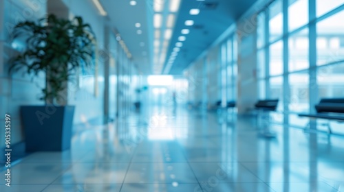 BLURRED BUSINESS OFFICE BACKGROUND HOSPITAL HALL DESIGN MEDICAL INTERIOR : Generative AI
