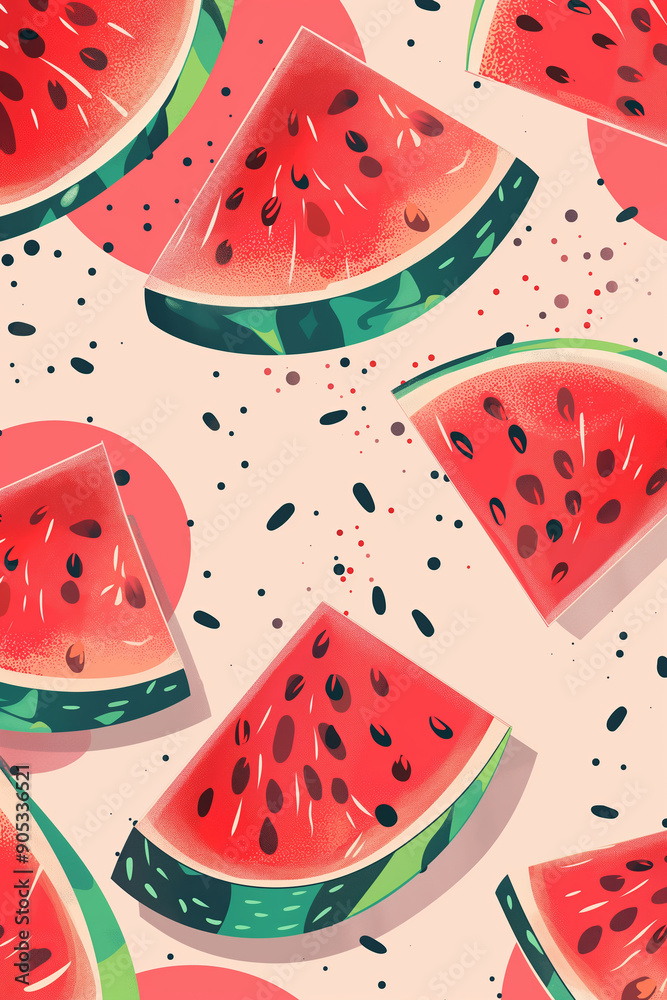 Summer creative background with refreshing red watermelon. Ripe, fresh, tasty and sweet watermelon, summer pattern design.
Summer creative background with refreshing red watermelon. Ripe, fresh, tasty and sweet watermelon, summer pattern design.