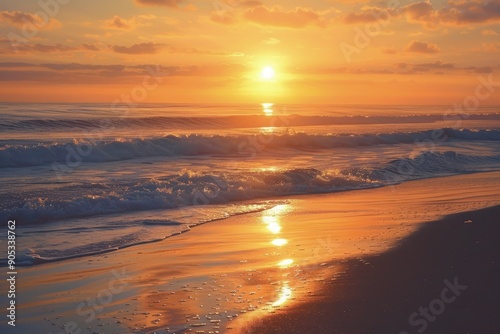 the sun is setting over the ocean on the beach