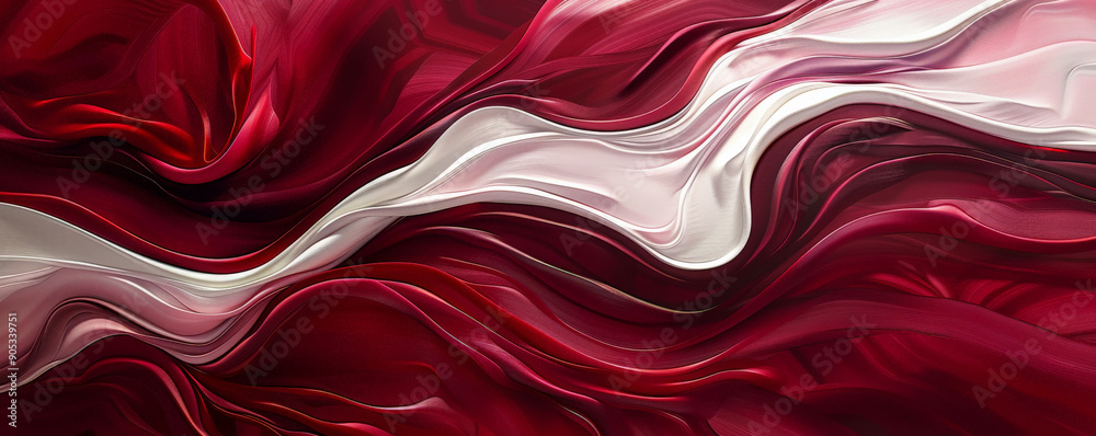 Obraz premium A deep crimson background with smooth, wavy lines of contrasting colors such as white and deep burgundy, creating a sense of movement and fluidity.